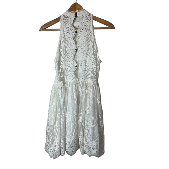 Free People Verushka Lace Mini Dress Ivory Size 6 Semi Sheer - Picture 11 of 12